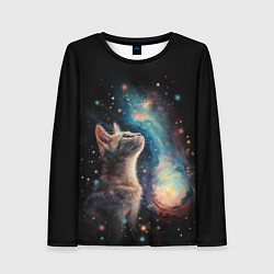 Лонгслив женский Котик смотрит на небо космоса, цвет: 3D-принт