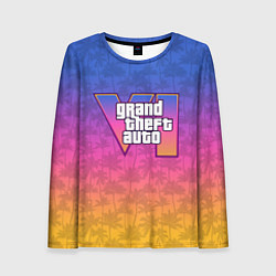 Лонгслив женский GTA 6 - пальмы и логотип, цвет: 3D-принт