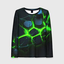Лонгслив женский Зеленый неон и разлом плит, цвет: 3D-принт