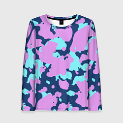 Лонгслив женский Паттерн с сиреневыми и голубыми пятнами, цвет: 3D-принт