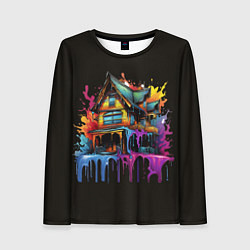 Лонгслив женский Дом в цветных брызгах, цвет: 3D-принт