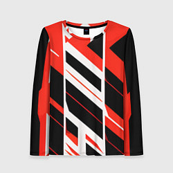 Лонгслив женский Black and red stripes on a white background, цвет: 3D-принт