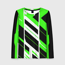 Лонгслив женский Black and green stripes on a white background, цвет: 3D-принт