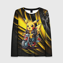 Женский лонгслив Пикачу на красном мотоцикле