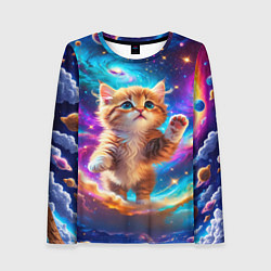 Лонгслив женский Рыжий кот в космосе, цвет: 3D-принт