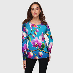 Лонгслив женский Орхидея цветы паттерн, цвет: 3D-принт — фото 2