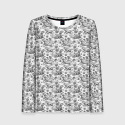 Лонгслив женский Черно белый узор с ящерицами - паттерн, цвет: 3D-принт