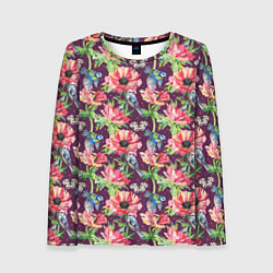 Лонгслив женский Птицы и цветы, цвет: 3D-принт