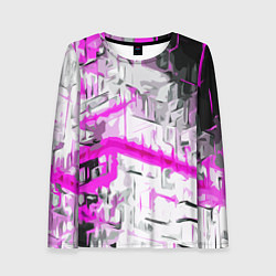 Лонгслив женский Бело-розовая абстракция на чёрном фоне, цвет: 3D-принт