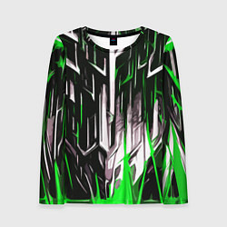 Женский лонгслив Зелёно-белые вертикальные полосы на чёрном фоне