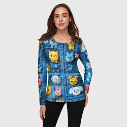 Лонгслив женский Зайчата на пэчворк, цвет: 3D-принт — фото 2