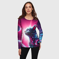Лонгслив женский Космический кибер котёнок - неоновое свечение, цвет: 3D-принт — фото 2