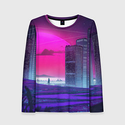 Лонгслив женский Synthwave неоновый город, цвет: 3D-принт