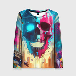 Женский лонгслив Cool vanguard neon cyber skull - ai art