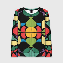 Лонгслив женский Калейдоскоп на темном фоне, цвет: 3D-принт