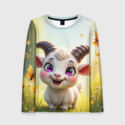 Лонгслив женский Козлёнок на лугу, цвет: 3D-принт