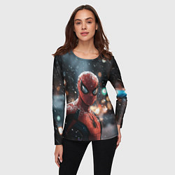Лонгслив женский Spider man на фоне снегопада, цвет: 3D-принт — фото 2