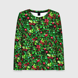 Лонгслив женский Ягоды падуба на новогодней елке, цвет: 3D-принт