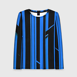 Женский лонгслив Толстые синие полосы на чёрном фоне
