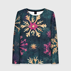 Женский лонгслив Новогодние разноцветные снежинки