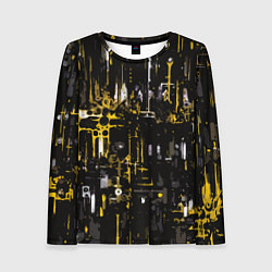 Женский лонгслив Бело-жёлтая абстракция на чёрном фоне