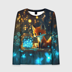Лонгслив женский Лисица и сияющие бабочки, цвет: 3D-принт