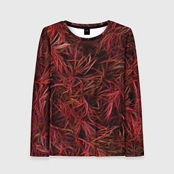 Женский лонгслив Красная трава на чёрном фоне