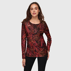Лонгслив женский Красная трава на чёрном фоне, цвет: 3D-принт — фото 2