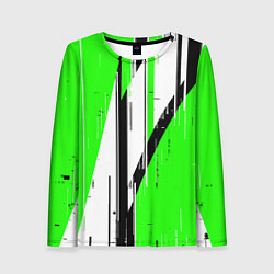 Лонгслив женский Black and white vertical stripes on a green backgr, цвет: 3D-принт