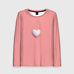 Лонгслив женский Белое объемное сердце на розовом фоне, цвет: 3D-принт
