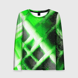 Лонгслив женский Зелёная сеть на чёрном фоне, цвет: 3D-принт