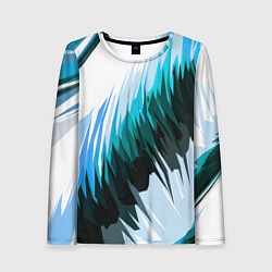Лонгслив женский Чёрно-синие острые полосы на белом фоне, цвет: 3D-принт