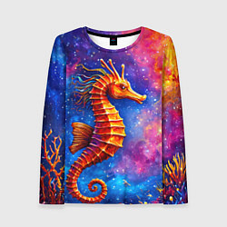Лонгслив женский Морской конек в космосе, цвет: 3D-принт