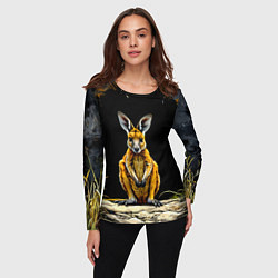 Лонгслив женский Кенгуру на черном, цвет: 3D-принт — фото 2