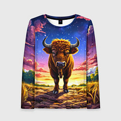Лонгслив женский Буйвол в звездной ночи, цвет: 3D-принт