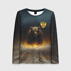 Женский лонгслив Русский медведь в огненном поле