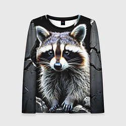 Лонгслив женский Енот на черном, цвет: 3D-принт