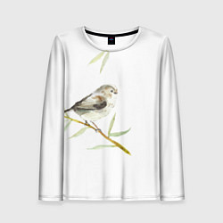 Женский лонгслив Воробей акварель