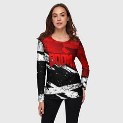 Лонгслив женский Дум - белый и красный, цвет: 3D-принт — фото 2