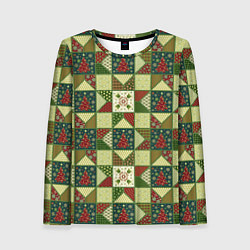 Лонгслив женский Лоскутный рождественский узор, цвет: 3D-принт