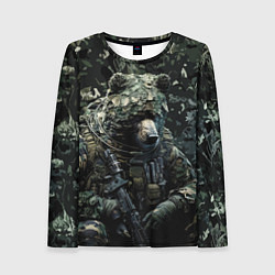 Женский лонгслив Медведь снайпер в лиственном камуфляже