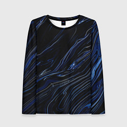 Лонгслив женский Чёрно-синий абстракция линии, цвет: 3D-принт