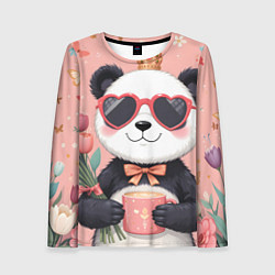 Женский лонгслив Панда с поздравлениями и с цветами