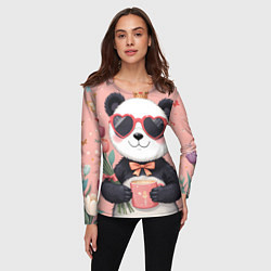 Лонгслив женский Панда с поздравлениями и с цветами, цвет: 3D-принт — фото 2