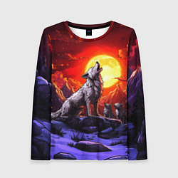 Лонгслив женский Белый волк воет на луну, цвет: 3D-принт