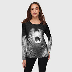 Лонгслив женский Изогнутые белые перья павлина - чб иллюстрация, цвет: 3D-принт — фото 2