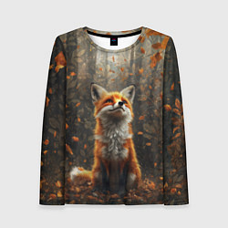 Лонгслив женский Довольный лис в лесной чаще, цвет: 3D-принт