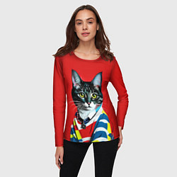 Лонгслив женский Милая кисуля в модном пуловере - поп-арт, цвет: 3D-принт — фото 2