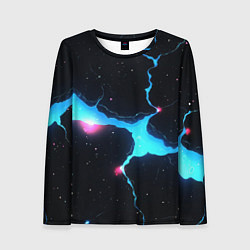 Женский лонгслив Голубой разлом в черной текстуре