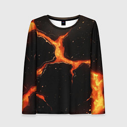 Женский лонгслив Оранжевый разлом на черной текстуре